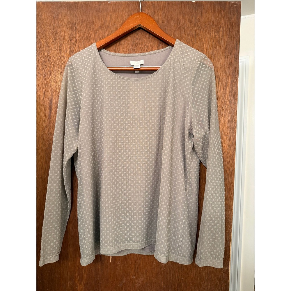 Chicos Flocked Dot Mesh Top Taos Taupe Brown Long Sleeve Lined Size 2 Large